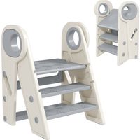 Marche pied enfant 3 marches cuisine pliable hauteur ajustable 2 à 3 marches gris