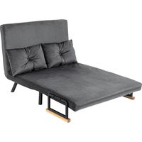 Divano Letto 3 en 1 Tessuto Effetto Velluto Schienale Regolabile 2 Cuscini 102x73x81 cm Grigio Scuro