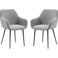 Set 2 Sedie da Pranzo Nordiche Imbottite con Braccioli Ricurvi Tessuto Effetto Velluto Grigio Scuro 54x57x80 cm