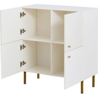 Buffet moderne blanc en MDF avec poignées en alliage de zinc et pieds en acier – meuble de rangement élégant pour salon, chambre et entrée