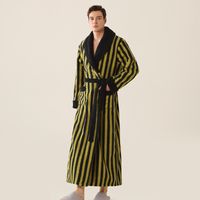 Peignoir en polaire corail mi-long, vêtements de maison rayés extra-longs et épais pour hommes et femmes