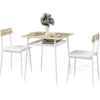 Mesa y 2 Sillas Comedor 3 Piezas Estante Abierto Acero Blanco y Roble