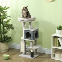 Arbre à chat à griffer, 104 cm de haut, avec plateformes, poteau à brosse, balles suspendues et tapis à griffer, gris