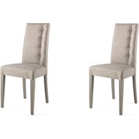 Sedia ecopelle nuvolato con 4 bottoni laterali gambe in legno SIDE Grigio Set da 2