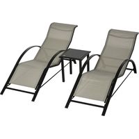 Lot de 2 Lettini Prendisole Tavolino Piano Vetro Gris 59x169x66 cm