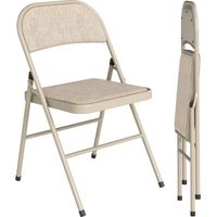 Juego de 2 Sillas Plegables Tapizadas en Lino Sintético con Respaldo y Estructura de Acero para Salón 45x46x78 cm Beige