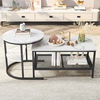 2er-Set Beistelltische (Couchtische), glatte Marmor-Optik, offene Ablagen, rechteckiger Beistelltisch mit Metallgestell, für Wohnzimmer und Esszimmer – Schwarz
