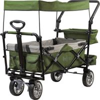 Carro de mano plegable Zelsius con techo, verde / gris, carro de transporte con sistema de correas, carro de mano para la playa