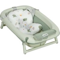 Bañera plegable bebé con cojín, soporte, desagüe y ducha, gancho verde