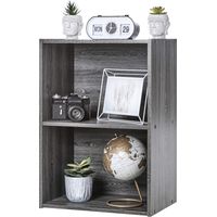 Iris Ohyama Mobile, Libreria, Scaffale Angolare da Parete in Legno, 2 Livelli, Grigio, Polivalente, Modulare, Aperto, Per Soggiorno, Ufficio, Camera, Libri, CD, Decorazioni, Montaggio Facile, CX-2