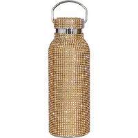 Diamantgeschliffene Edelstahl-Trinkflasche mit Strasssteinen, 100 % neu und vergoldet