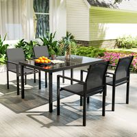 Gartentisch mit 4 stapelbaren Stühlen, 140 cm Tischplatte aus gehärtetem Glas, schwarz