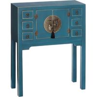 Console compacte bleue 6 tiroirs avec porte centrale esprit cabinet d'orient CALINDI
