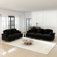 Set di 2 Divano letto modulabile, 3 posti e 2 posti, schienale segmentato gambe a spillo, chenille nero, per soggiorno