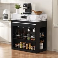 Isola da cucina con tavolo allungabile - 83-146,5x46x96 cm - Mobile bar con prese elettriche e contenitori - Nero