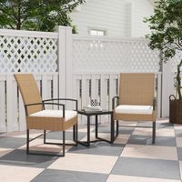 Ensemble de jardin extérieur en rotin 3 pièces avec dossier réglable, coussins rembourrés et plateau en verre beige