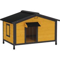 Caseta para Perros Exterior con Techo Asfáltico Abatible Ventanas y Base Extraíble 97x72x65 cm Natural