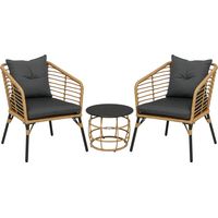 3-teiliges Bistro-Set, wetterbeständig, 1 Beistelltisch, 2 Stühle, 62 cm x 65 cm x 78 cm, Sand+Dunkelgrau