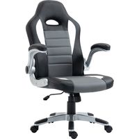 Silla de Oficina Ajustable Silla de Despacho con Reposabrazos Abatibles 5 Ruedas Carga 120 kg 65x69x112-122 cm Gris
