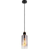 Lampe à suspendre Métal noir mat Bois brun Verre fumé H 150cm