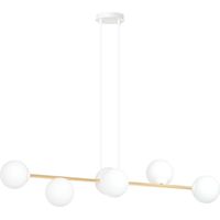 Lampada a Sospensione Gravity, Acciaio verniciato a polvere, Vetro, Bianco, Oro, 110x100x29 cm