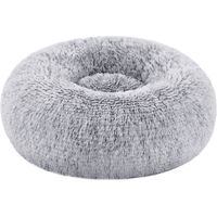 Panier pour Chien, Lit Ronde en Forme de Beignet, Canapé, Coussin Central Amovible et Lavable, Tissu Peluche Doux, Ø40 cm, Gris Ombré