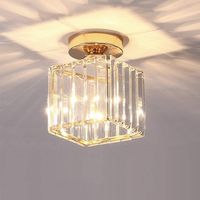 Stoex – Plafonnier lustre en cristal et métal – Abat-jour en verre – E27 – 14cm x 17cm – Design nordique doré pour salon, chambre, cuisine, salle de bain