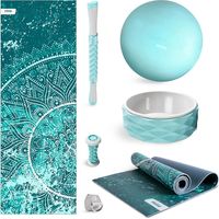 Kit 6 Yoga- und Pilates-Zubehör KITWELL-600 BLAU, Yogamatte, Rad, Fitball, Übungsgurt, 2 Massagegeräte, Anfänger und Steigerung der Schwierigkeit - FITFIU Fitness