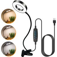 LED Clip-on Desk Lamp, USB Powered Flexible Adjustable Folding Clip-on Reading Lamp, Soft Light, Eye Protection with 3 Lighting Modes & 10 Brightness Levels, 7 Watt (Black)
