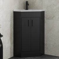 Alpine Black Bathroom Furniture Vanity Unit with Basin 585mm Corner Double Door