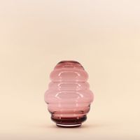 Vase anneaux en verre rose fait main, H21cm