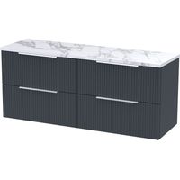 Tixall Fluted 4 Drawer Wall Hung Vanity Unit with Laminate Worktop, Dark Grey, 1200mm