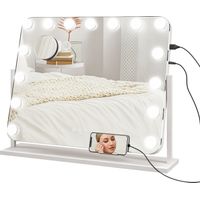 Miroir de maquillage LED lumineux avec intensité réglable, miroir grossissant, port de chargement USB, rotation à 360°, 63 x 50 cm