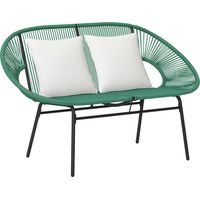 Divano da Giardino 2 Posti in Rattan PE e Acciaio con Cuscini e Braccioli, 132x72x83 cm, Verde idéal pour aménager votre terrasse, balcon ou jardin, alliant confort et durabilité pour vos moments d...