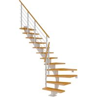 Dolle Mittelholmtreppe Hamburg 1/4 gewendelt Buche, geölt 85 cm breit für Geschosshöhen 259 – 301 cm UK Metall Weiß inkl. einseitigem Designgeländer