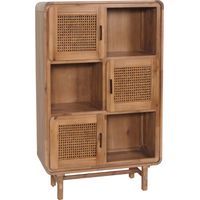 Credenza con sei vani portaoggetti e tre ante in rattan in legno massello di acacia tinto 141x90x35 cm 040005979