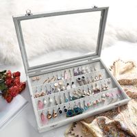 Ohrringbox, Schmuckaufbewahrungsbox für 50 Paar Ohrringe, Schmuckbox mit abschließbarem Samtdeckel, 35 cm (L) x 24 cm (B)