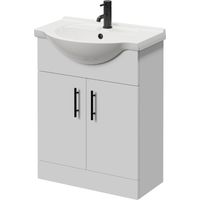 Alexander James Gloss White 650mm 2 Door Vanity Unit - 650mm - Matt Black 96mm Knurled Bar Handle