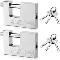 Lot de cadenas de sécurité ultra-résistants en acier inoxydable massif - 67 x 50 mm - Cadenas rectangulaires monoblocs avec 3 clés pour entrepôts et garages