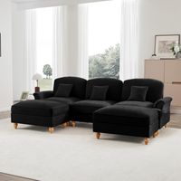 Canapé modulable en chenille noir, profil cloud profond avec pouf mobile et jupe amovible