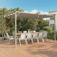 Pérgola techo retráctil 4 patas 3x4 M cenador efecto madera y lona beige
