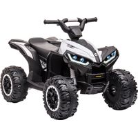 12V Kids Electric ATV Quad Bike Ride-On Car, Remote Control, LED Lights, Wireless Connection Music, Horn, Gradual Start, 2 Speeds, Treaded Tires, White