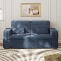 Neche – Canapé droit 2 places en velours côtelé XXL bleu saphir 180 cm – Accoudoirs de rangement – Hauteur 84 cm – Lavable en machine