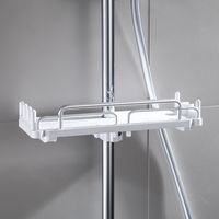 Teleskop-Duschregal, ohne Bohren, 28–44 cm, Badezimmer, hängendes Duschstangen-Aufbewahrungsregal (weiß)