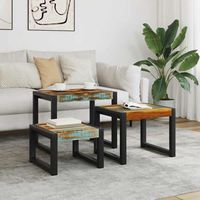 Vidaxl – Tables basses gigognes en bois massif recyclé – Style vintage – Empilables – Cadre en acier robuste – Dimensions uniques