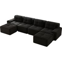 Canapé Modulaire sans os avec Chaise Longue Côtelée Noir 382x177x69 cm ZIPSOFA