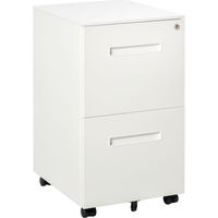Cassettiera Ufficio con Ruote, Schedario Portadocumenti a 2 Cassetti con Serratura e 2 Chiavi in Acciaio, 39x48x67cm, Bianco