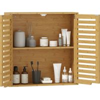 Badezimmer-Wandschrank, Aufbewahrungseinheit mit verstellbarem Einlegeboden, aus Bambus, 60 x 20 x 60 cm, Naturholzoptik