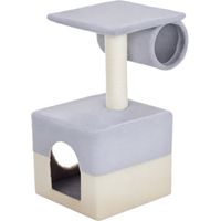 PawHut Rascador Árbol para Gatos 31x31x58 cm con Poste Central Casa Cama de Felpa Suave para Arañar Dormir y Jugar Gris y Beige