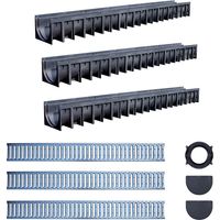 Fitt – Caniveau de voirie 3m – Kit complet avec grilles acier galvanisé A15 – Drainage efficace pour surfaces carrossables – PEHD